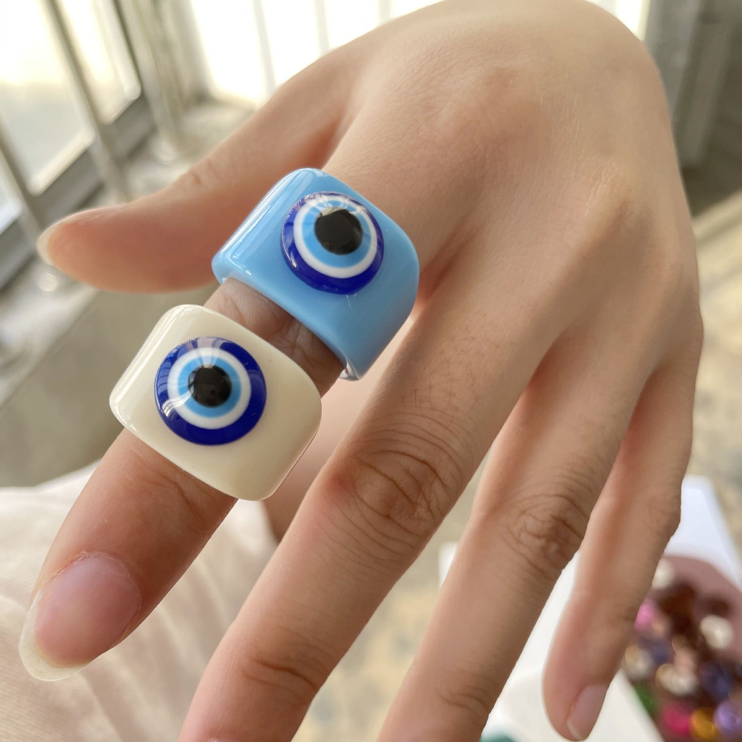 Colorful Acrylic Evil Eye Geometry Ring
