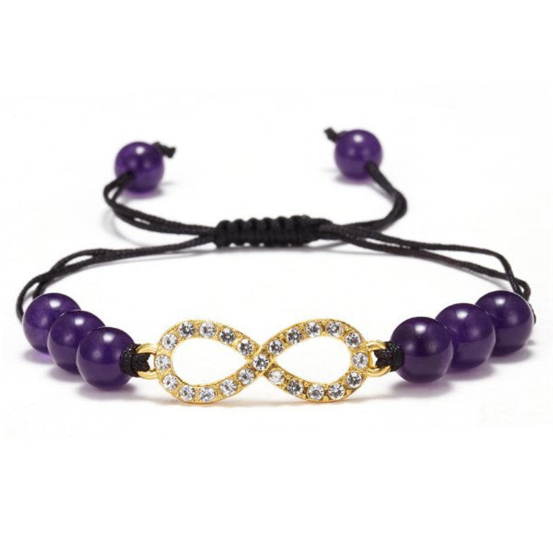 Black Rope Woven Bracelet Rhinestone Amethyst