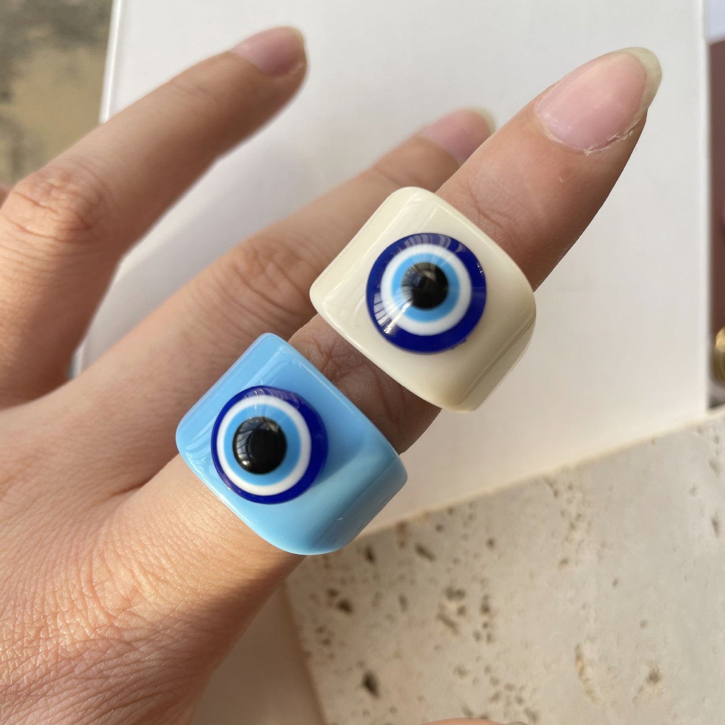 Colorful Acrylic Evil Eye Geometry Ring