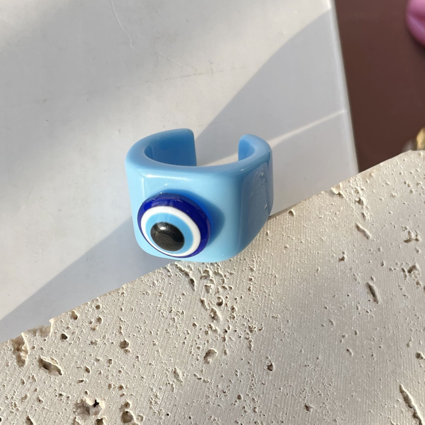 Colorful Acrylic Evil Eye Geometry Ring