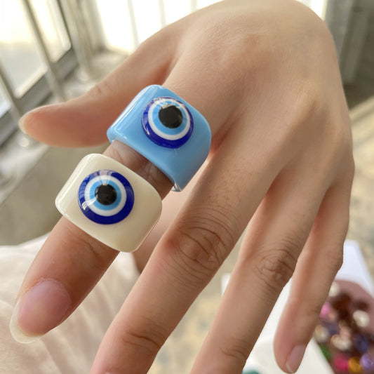 Colorful Acrylic Evil Eye Geometry Ring